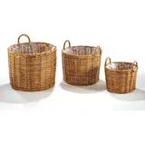 Kobolo Rattanübertopf Pflanzkorb Übertopf – Rattan lacak – rund - mit Folie - 3er Set
