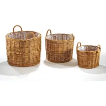 Kobolo Rattanübertopf Pflanzkorb Übertopf – Rattan lacak – rund - mit Folie - 3er Set