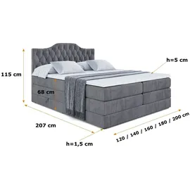 altdecor Boxspringbett VILA-1 KING - 160x200 - H3/H4 - Dunkelgrau