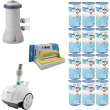 WAYS - Poolpflege - Poolsauger ZX50 & Filterpumpe 3407 L/u & 12 Filter Typ A & WAYS Scheuerbürste