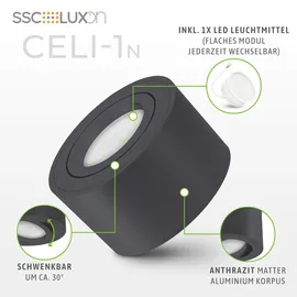 SSC-LUXon CELI-1N LED Deckenspot anthrazit rund - dimmbar & schwenkbar - 3CCT Lichtfarben - Aufbaulampe 230V 6W