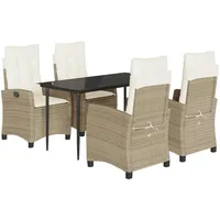 VidaXL 5-tlg. Garten-Essgruppe mit Kissen Beige Poly Rattan
