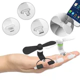 Comioke 2PCS Mini Phone Fan, 3-in-1 Handy-Ventilator, Kompatibel Mit iPhone/iPad/Android-Smartphone/Tablet, Micro-USB/Typ C/Lightning-Port, USB-Ventilatoren