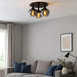 GLOBO Runde Deckenleuchte 3x E27 schwarz Glas