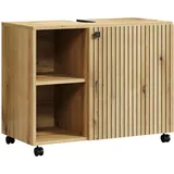 trendteam smart living - Waschbeckenunterschrank Unterschrank auf Rollen - Badezimmer - PureBliss - Aufbaumaß (BxHxT) 80 x 64 x 42 cm - Farbe Evoke Eiche mit schwarzen Rillen - 233730142