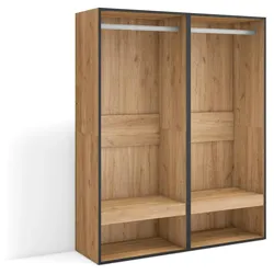 SKRAUT HOME Offener Schrank, Kleiderbügel mit Einlegeböden, 120x35x145 cm, Schlafzimmer, Kleidung, Schuhe, Moderner Stil, Eiche - 436_3