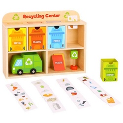 Tooky Toy Lernspielzeug Spielzeug Recycling Center, TY635A aus Holz, Recyclinghof, Müllauto bunt