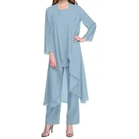 JIAALU Hosenanzug Damen 3-Teiliges Chiffon Shirt Tüll Abendanzug Sets Elegant Vintage 3-Teiliges Set Outfit Hohe Taille Hosenanzug Cocktail Party Festlich Hosenanzug - L