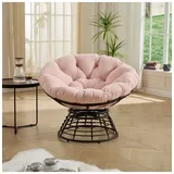 ABRIHOME Papasan Sessel in Rosa Rattan 360 Grad drehbar mit Kissen für Wohnzimmer | Gr.: onesize