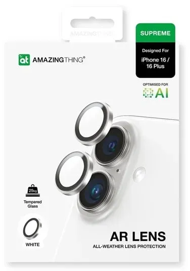 AR Aluminum 2 Lens Glass with Camera Lens Frame for iPhone 16 / 16 Plus - White