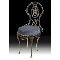 Casa Padrino Luxus Barock Bronze Esszimmer Stuhl Blau / Gold H. 86 cm - Barock Esszimmer Möbel