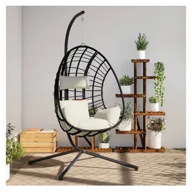 vidaXL Hängesessel Ei-Design mit Ständer Beige Rattan und Stahl