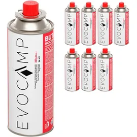 evocamp 8x Butan Gaskartuschen 227g für Campingkocher, Gasheizung