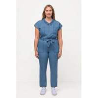 Ulla Popken Damen große Größen Übergrößen Plus Size Jeans-Jumpsuit, Hemdkragen, elastische Taille, Halbarm light blue 50 818579901-50 - 50