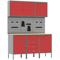 vidaXL 8-teiliges Werkbank-Set Roter Stahl