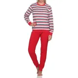 Normann Pyjama Damen Frottee Schlafanzug langarm mit Bündchen in Streifenoptik rot 44-46