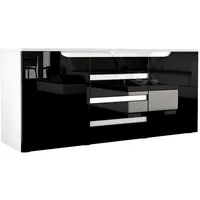 Vladon Sideboard, Schwarz Hochglanz, 139x72x35 cm, Wohnzimmer, Kommoden &