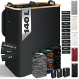 Kesser Wäschekorb Mit Deckel Faltbar Wäschebox Wäschetruhe Wäschetonne Wäschesammler Mit Herausnehmbaren Wäschesäcke Laundry Baskets Wäschesortierer Schwarz / 140 L - Kesser