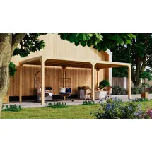 Karibu Pavillon "Gordon" SET, naturbelassen, aus hochwertigem Leimholz, inkl. selbstklebender Dachfolie beige