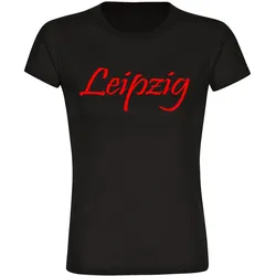 multifanshop Damen T-Shirt - Leipzig - Schriftzug - Druck rot - Frauen