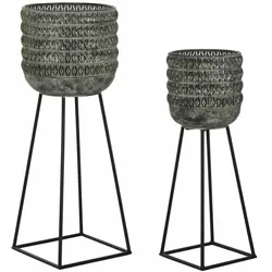 Satz Blumentöpfe DKD Home Decor Abgenutzt 32 x 32 x 84 cm Metall (2 Stück)