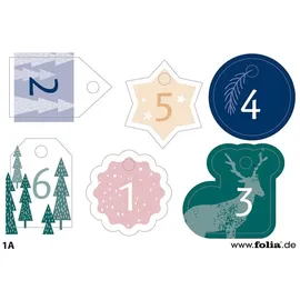 Folia Adventskalender-Set BASIC, Stoffbeutel, 49-teilig, Beutelgröße 10x13cm, mit Motivdruck