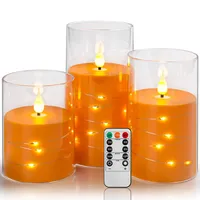 Da by 3 Stück Orange LED Kerzen mit Feenlichtkette, Realistische Flackerflamme, Fernbedienung, Hitzebeständige Glas-Kerzen für Innen- & Außendekoration