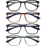 OPULIZE Max Lesebrille 4 Pack - Klassische große rechteckige Fassung - Brillen in mattem Schwarz, Braun, Blau & Grau - Herren Damen Unisex - RRRR78-1237 - +1,00