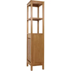 Mendler Teak-Hochschrank HWC-M74, Badschrank, 1 Tür 4 Fächer, hochwertiges B-Grade-Teak (Kernholz, 20-30 Jahre) 181x40x35cm