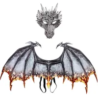 Nishiyuenyi Dragon Kostüm Set Drachenflügel Maske Dinosaurier Rollenspiel Erwachsene Fantasie Vollfarbige Optik Aus Weichem Stoff für Maskenball Halloween Karneva, Grau