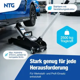 NTG Wagenheber 2,5T (85-375mm Hubhöhe) Profi Rangierwagenheber flach für Tiefe Autos KFZ PKW