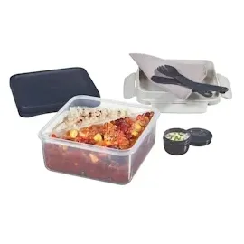 Lock & Lock LocknLock TO GO Lunchbox mit Fächern 1,2L, Bento Box Erwachsene mit Sandwicheinsatz, Toppingtray, Messer, Gabel & Saucenbecher, auslaufsichere Meal Prep Box, Spülmaschinen- & mikrowellengeeignet