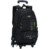 Schulranzen mit Rollen Jungen Grand Rucksack Trolley Kinder Schultasche mit Rollen Teens Trolley Schulranzen Computertasche Männer Schwarz 33x21x52cm