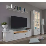 GuenstigEinrichten trendteam smart living - Baxter - Anbauwand - Weiß - Vitrine, TV-Unterteil, Wandboard - (BxHxT) 273 x 196 x 41 cm - Vitrine mit Glastüren, Sockel