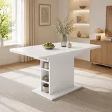 Merax Esstisch Holz, Ausziehbar Esszimmertische mit Stauraum, Rechteckiger Küchentisch für Wohnzimmer und Esszimmer, 110/130L x 70B x 75H cm, Weiß
