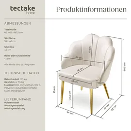 Tectake tectake® Cocktailsessel, gepolstert, mit Samtbezug, runde, pulverbeschichtete Stahlbeine, 66 x 62 x 80,5 cm