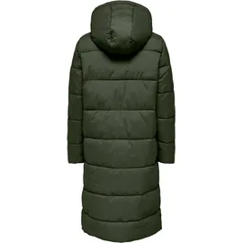 Only Steppmantel "ONLMONTANA LONG PUFFER JACKET NOOS OTW", Damen, Gr. XS, grün (forest night), Steppware, Obermaterial: 100% Polyester, leicht glänzend, unifarben, regular fit ca. Mitte Wade, Mäntel Steppmantel
