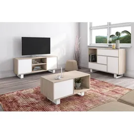 SKRAUT HOME WIND TV-Schrank 100 95x40x57 cm Weiß/Eiche Metall/Melamin