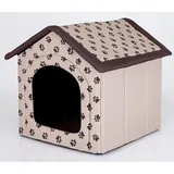 millybo Hundehöhle Hundebett Hundehaus Hundehütte R1-R6 (R4 (60 x 55 cm), beige mit Muster (Pfötchen))