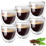 Latte Macchiato Gläser, Doppelwandige Kaffeegläser 80ml, Doppelwandige Gläser, Cappuccino Gläser, Kaffeetassen Glas, Kaffeebecher glas, Thermogläser Doppelwandig, Espressotassen Glas, 6er Set