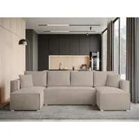 BroMARKT Ecksofa TOP U Schlaffunktion Bettkasten U-Form 305x145x80cm Beige - Beige