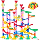 Jeffbaubl 133 Stück Murmelbahn Spielzeug, Mehrfarbige Marble Run Set, Kugelbahn Lernspielzeug Baubaustein Spielzeug für Kinder Mädchen Jungen ab 3 Jahren(103 Bahnelemente + 30 Glaskugeln)