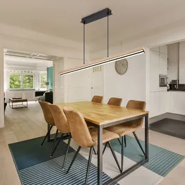 GLOBO Holzleuchte Pendellampe Led Esstisch Pendelleuchte Holz rustikal, 3 Stufen Memory Funktion, Holzoptik schwarz matt opal, 1x Led 30 Watt 1150 Lumen warmweiß, Hxlxb 120x101x7,5cm