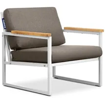 Konsimo Konsimo® Gartensessel, Weiß, Beige, Metall, Textil, Holz, 70x65x60 cm, Hergestellt in Europa, Loungemöbel, Lounge-Sessel