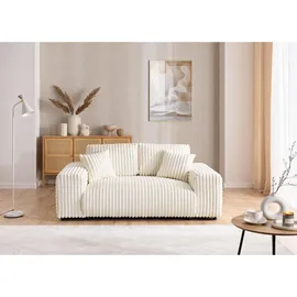 s-style möbel Mollis & Sofa 2 Sitzer Aus Hellbeige Plüschcord Mit Schöner Sitzkomfort