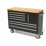 HBM mobiler Werkzeugwagen mit Holzarbeitsplatte, 122 cm, schwarz