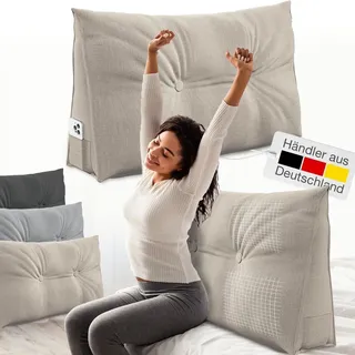 eloneo Rückenkissen 100 cm breit, Keilkissen für Bett und Sofa geeignet, dreieckiges Lesekissen, Kissen mit abnehmbarem und waschbarem Bezug, praktisches Seitenfach