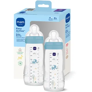 MAM Easy Active Babyflasche | 4+ Monate | Stillfreundliche Milchflasche | Trinkflasche für Babys mit Sauger Größe 2 aus SkinSoft Silikon | 330 ml Elefant