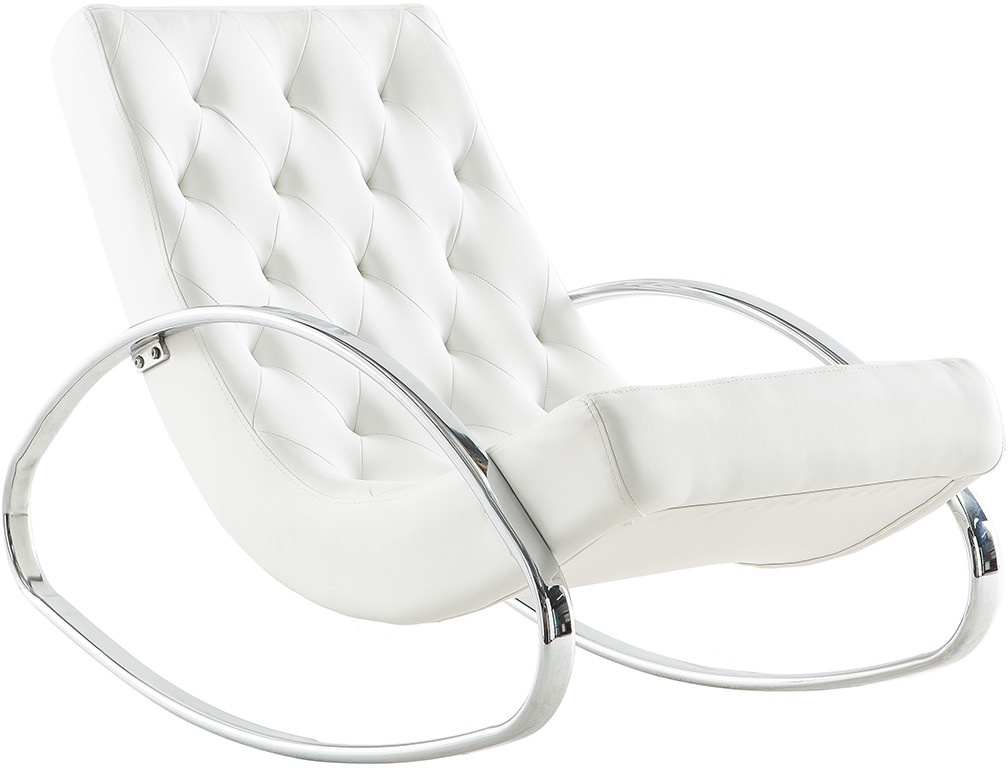 Rocking chair design blanc et acier chromé CHESTY