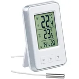 Pearl Digitales Innen- und Außenthermometer: mit Uhrzeit und LCD-Display